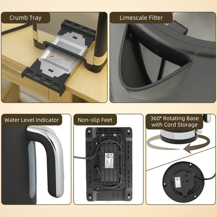 MCL Sleek Textured Kettle and Toaster Set - Black