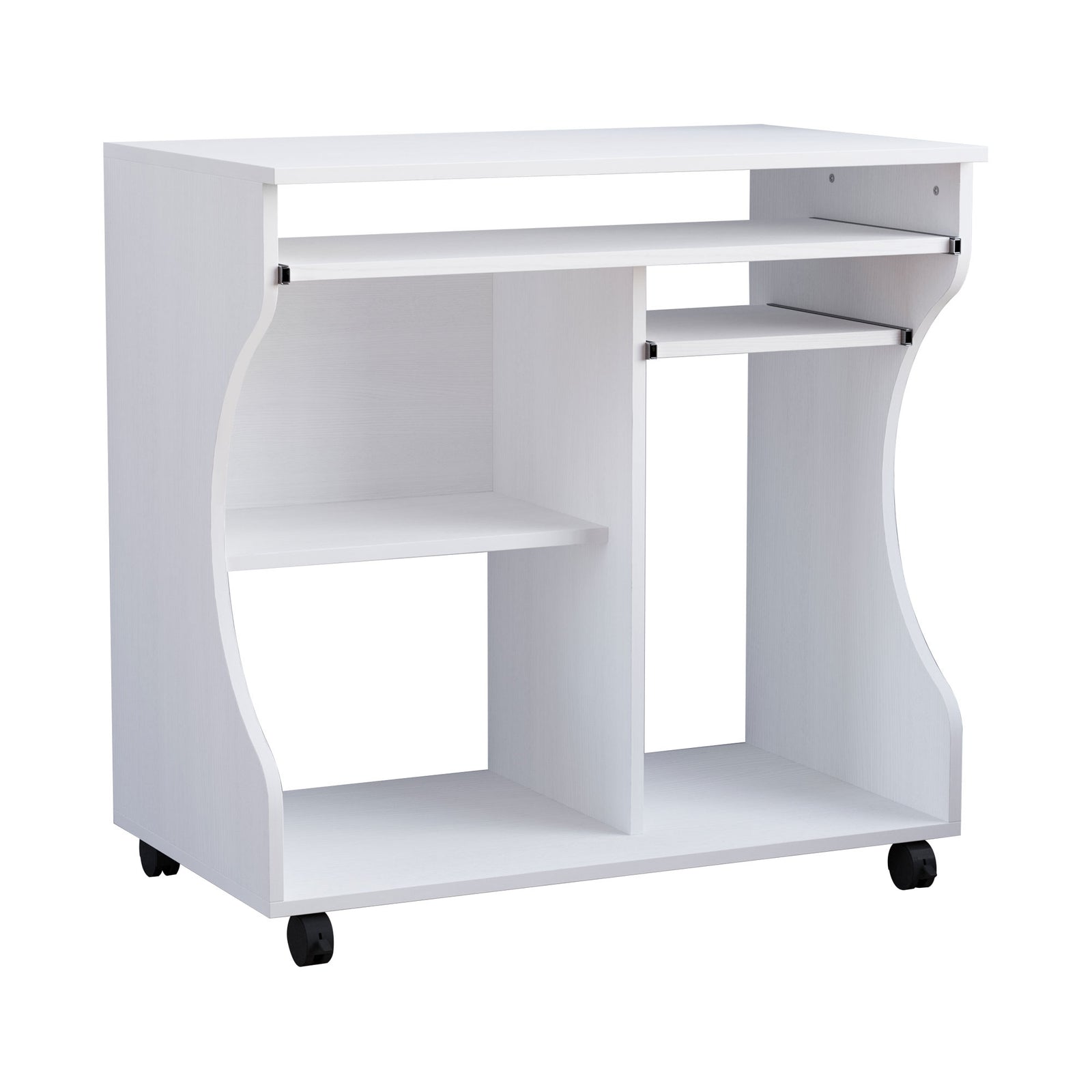 Multi-Storage Compact Work Desk, with Wheels - White