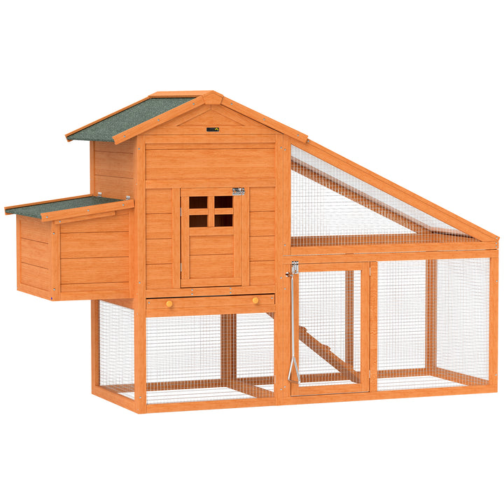 PawHut Wooden Chicken Coop with Run, Nesting Box, Slide-out Tray, Ramp, Perches, Asphalt Roof, 179 x 67 x 115cm | Aosom UK