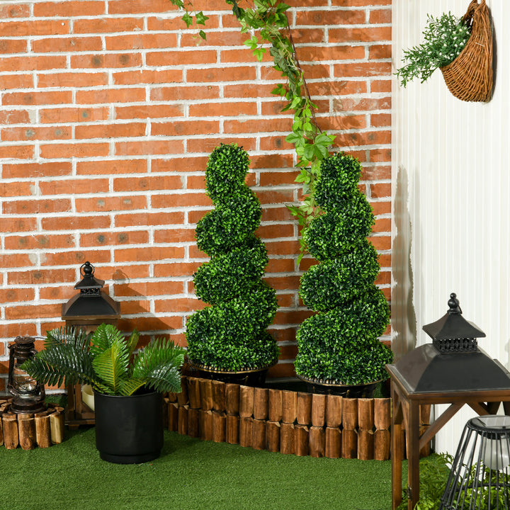 HOMCOM Set of 2 Artificial Plants, Topiary Spiral Boxwood Trees with Pot, for Home Indoor Outdoor Decor, 90cm | Aosom UK