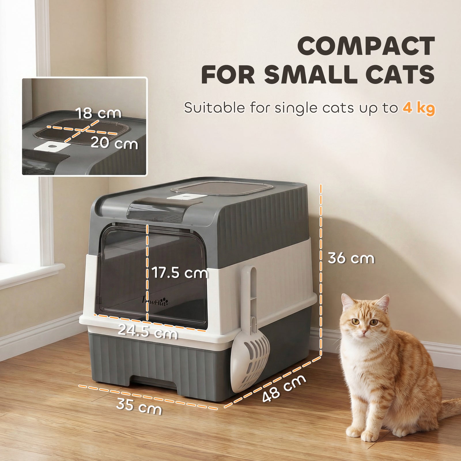 Enclosed Cat Litter Box with Lid, Pull-Out Drawer Tray, Scoop, 4 Deodo