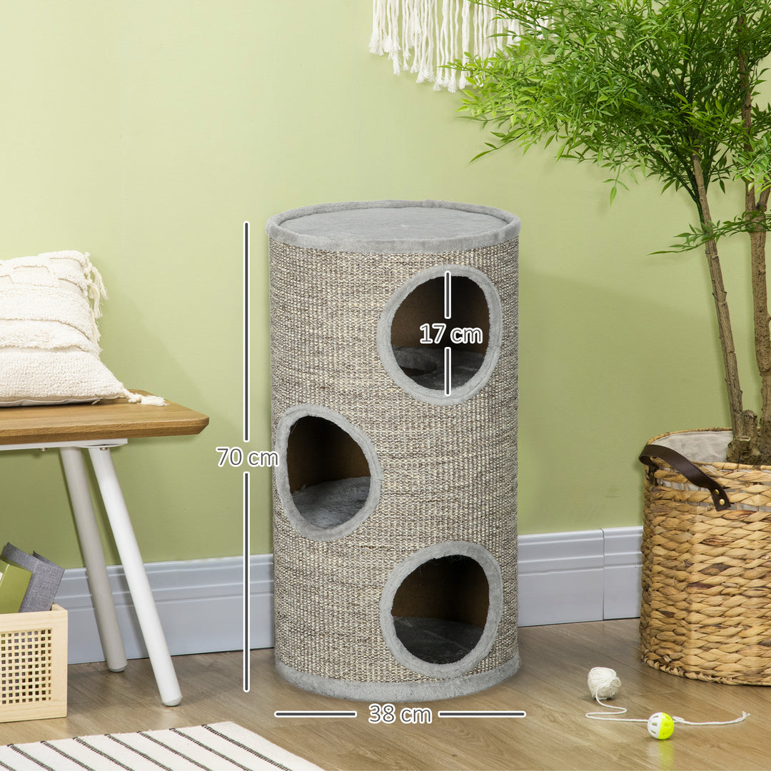 Cat Climbing Frame, Covered with Sisal, Cosy Platform - Light Grey