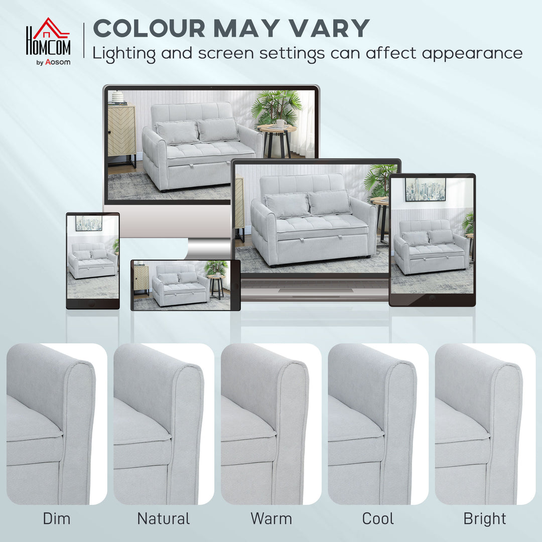 2 Seater Sofa Bed, 3-in-1 Convertible Sleeper Sofa with Click-clack Adjustable Backrest and 2 Pillows, Light