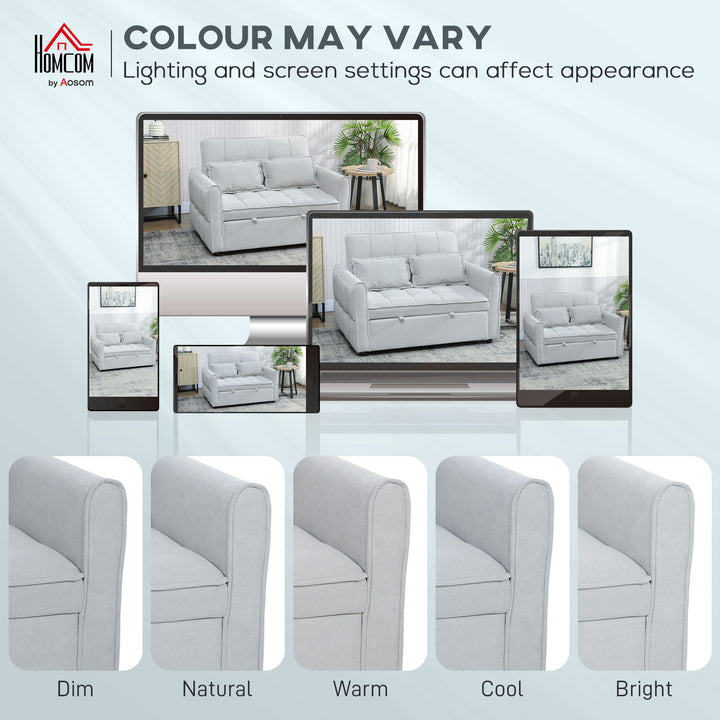 2 Seater Sofa Bed, 3-in-1 Convertible Sleeper Sofa with Click-clack Adjustable Backrest and 2 Pillows, Light
