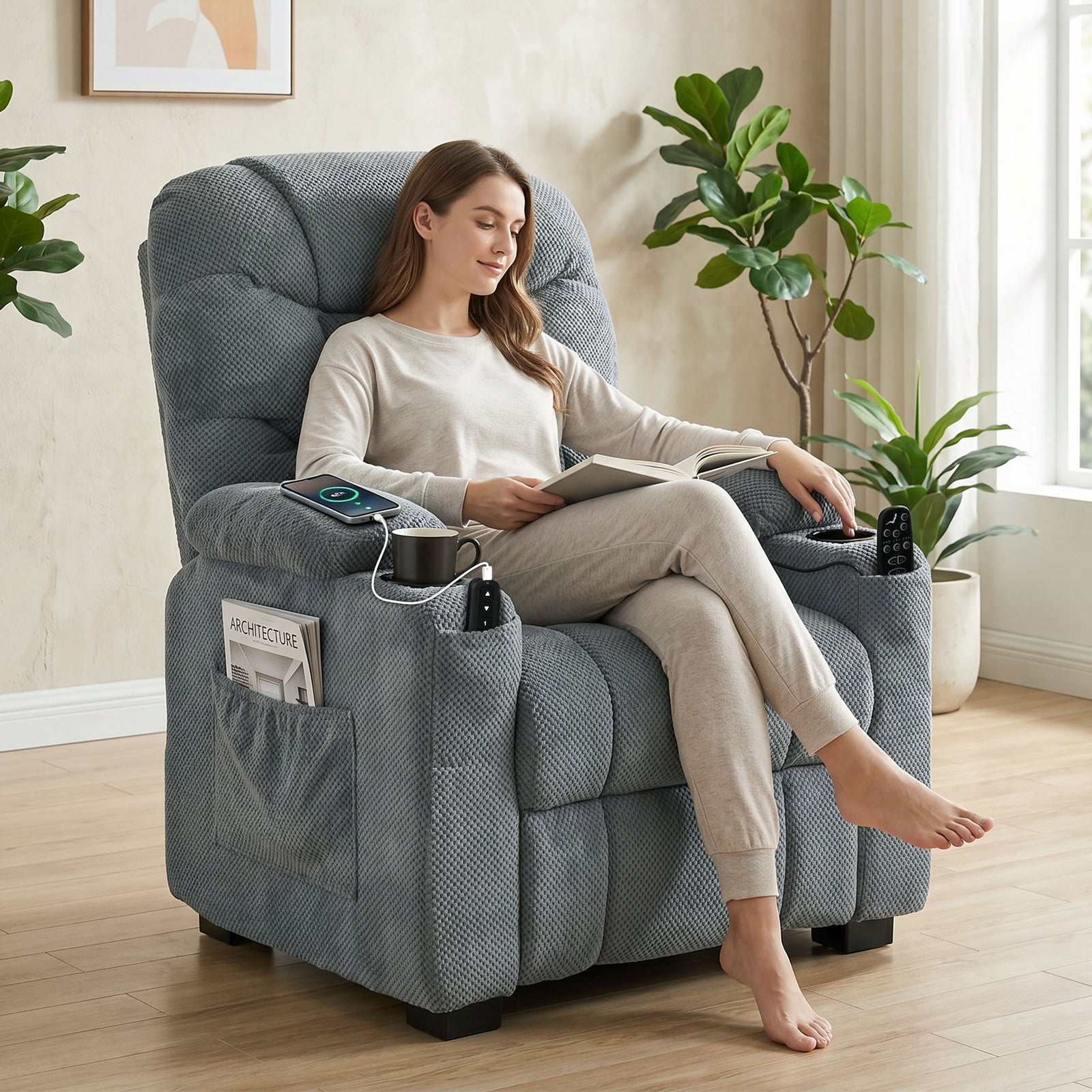Recliner Armchair with Vibration Massage, Heat, Whisper-Quiet Motor, M