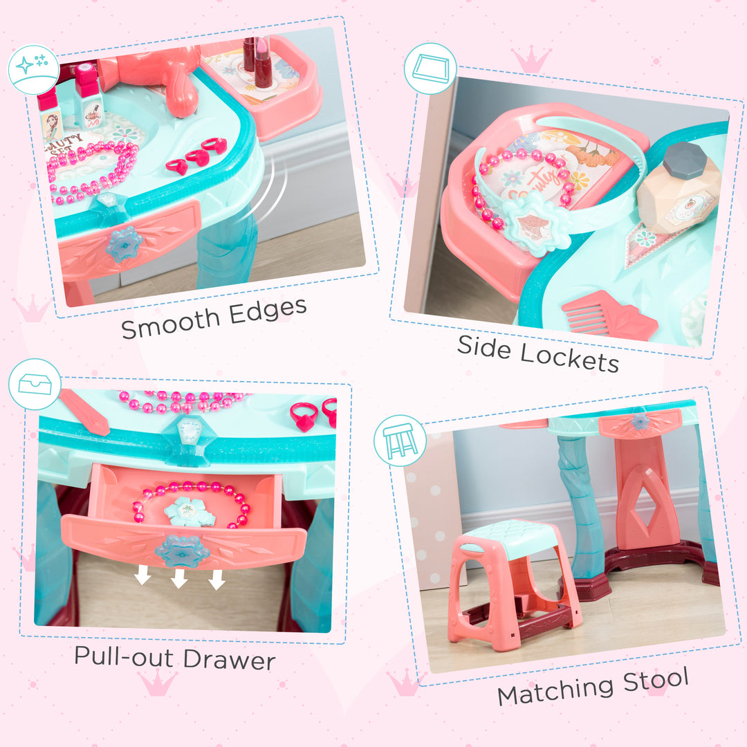 MCL 31 Piece Kids Dressing Playset, with Magical Princess Mirror, Light and Sound - Pink and Blue