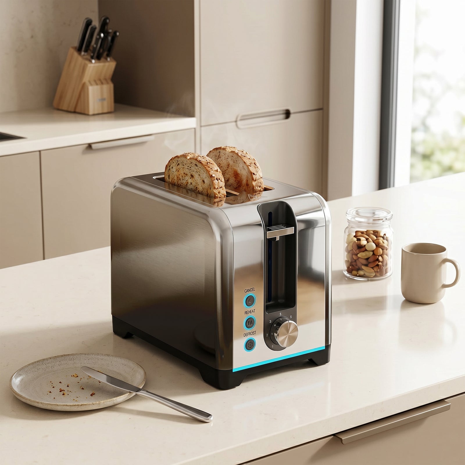 2 Slice Toaster with 7 Browning Levels, Reheat, Defrost and Cancel Fun