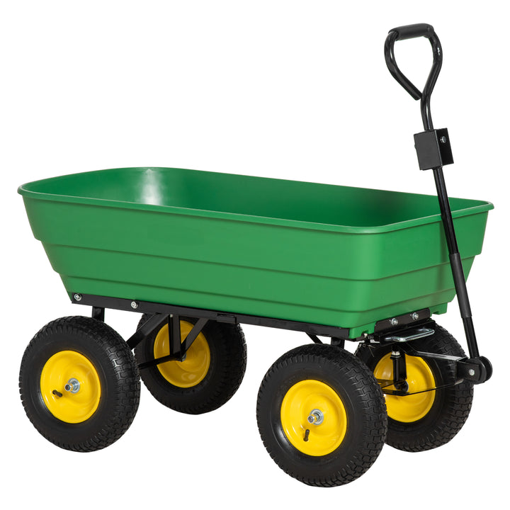 Outsunny 125 Litre Large Garden Cart Heavy Duty 4 Wheel Trolley Dump Wheelbarrow Tipping Truck Trailer - Green | Aosom UK