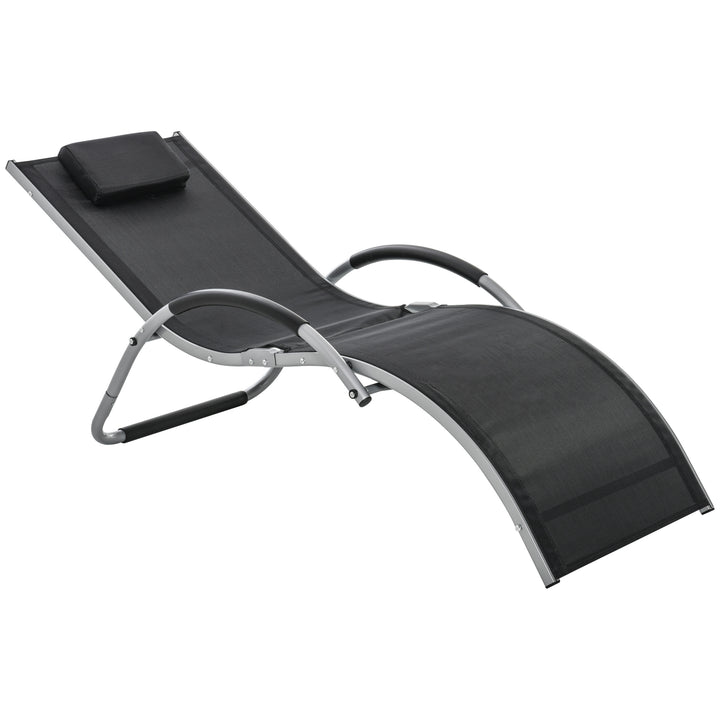 Outsunny Ergonomic Lounger Chair Portable Armchair with Removable Headrest Pillow for Garden Patio Outside All Aluminium Frame Black | Aosom UK