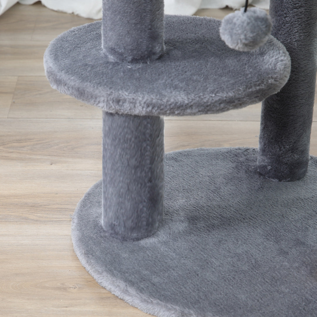 104 cm Cat Tree, Cat Condo Tree Tower, Cat Activity Centre with Scratching Posts, Plush Perch, Hanging Ball - Grey