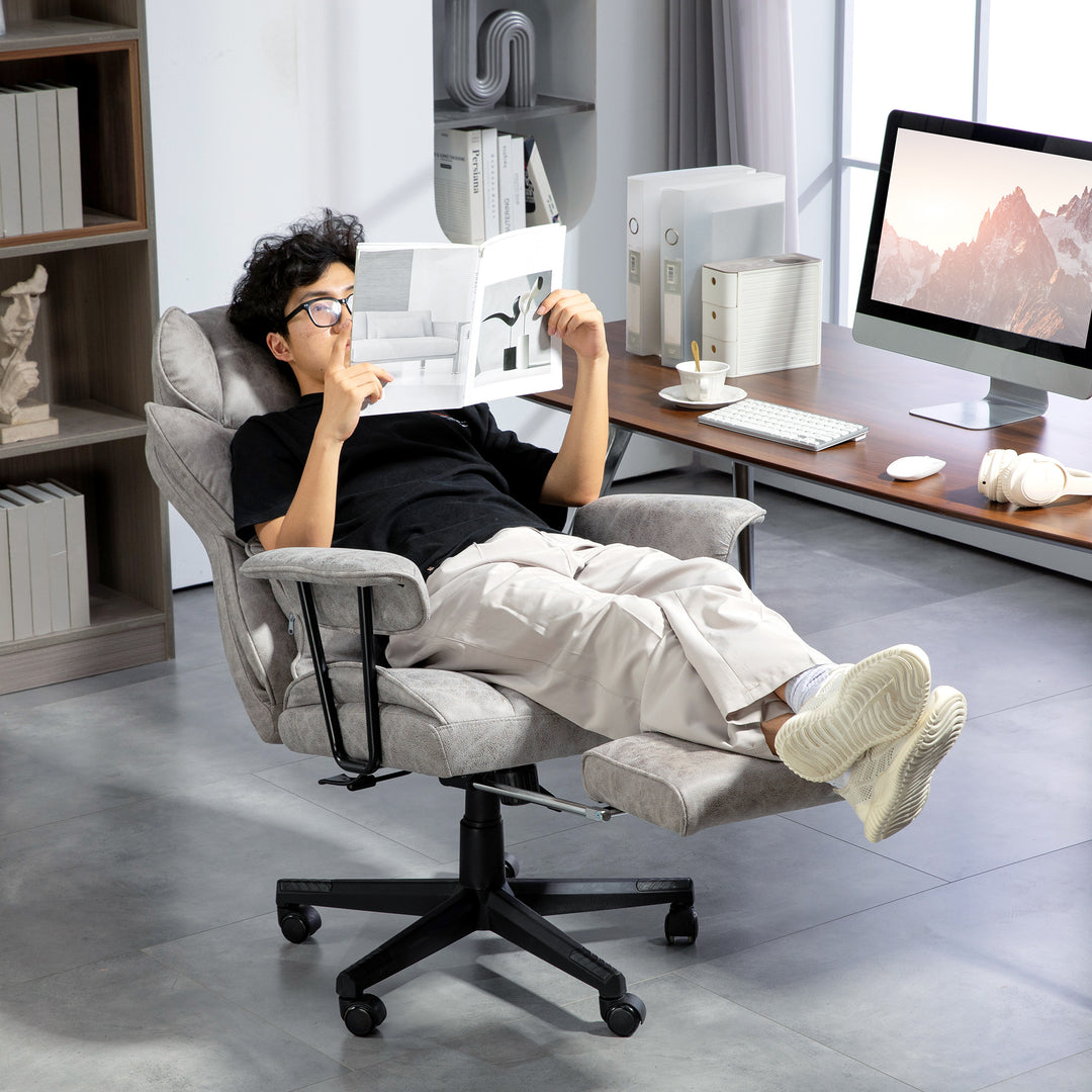 Executive Office Chair, Ergonomic Desk Chair with Foot Rest, Lumbar Support, Reclining Function and Wide Seat, Grey