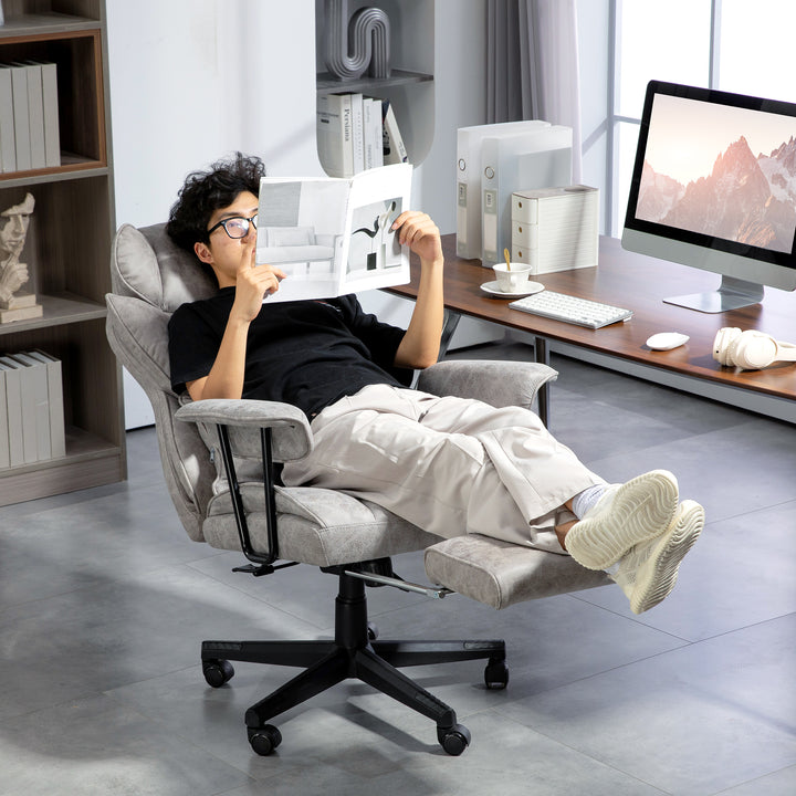 Executive Office Chair, Ergonomic Desk Chair with Foot Rest, Lumbar Support, Reclining Function and Wide Seat, Grey