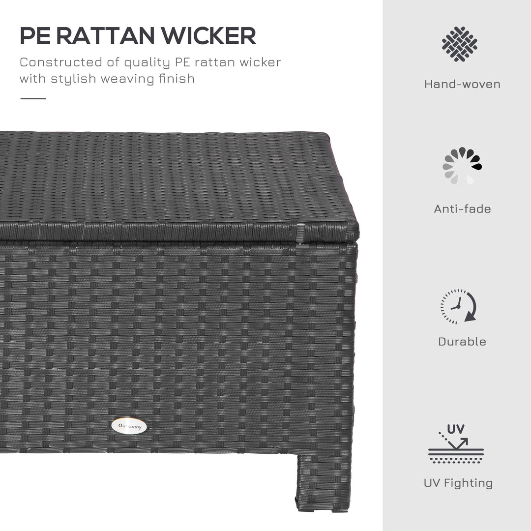 Rattan Footstool Wicker Ottoman with Padded Seat Cushion Outdoor Patio Furniture for Garden Poolside Living Room, 50 x 50 x 35 cm, Black