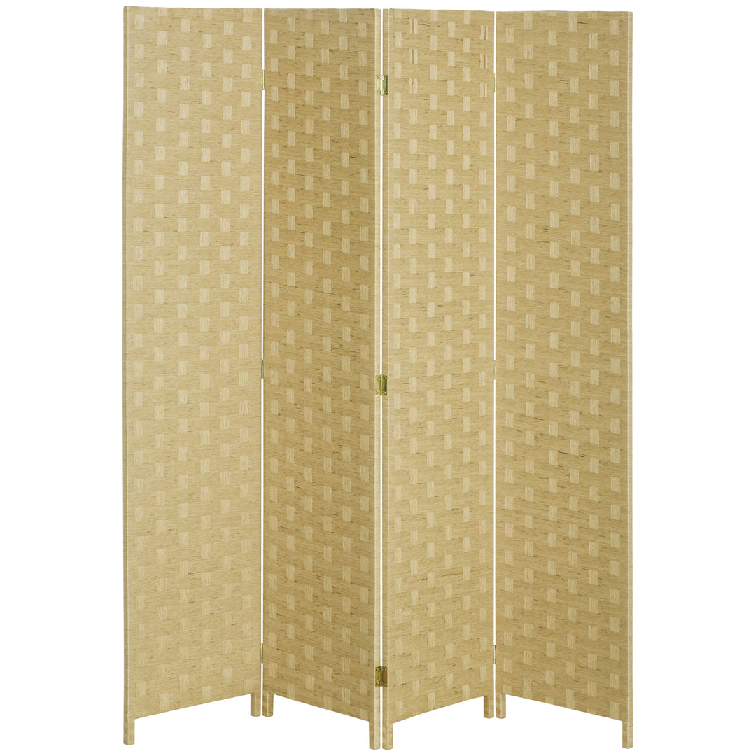 4-Panel Room Dividers, Wave Fibre Freestanding Folding Privacy Screen Panels, Partition Wall Divider for Indoor Bedroom Office, 170 cm, Brown