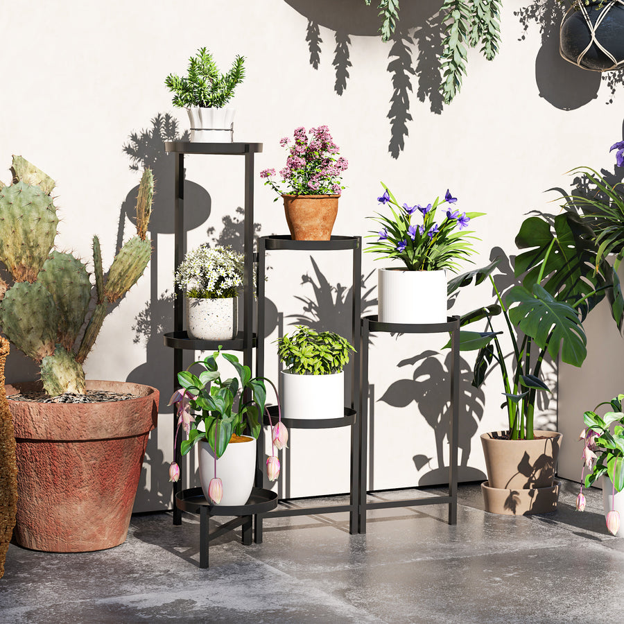 3 Tier Plant Stand Indoor Outdoor, Foldable Corner Plant Stands for Multiple Plants, Metal Round Flower Pot Holder for Patio Garden Balcony Living Room, Black