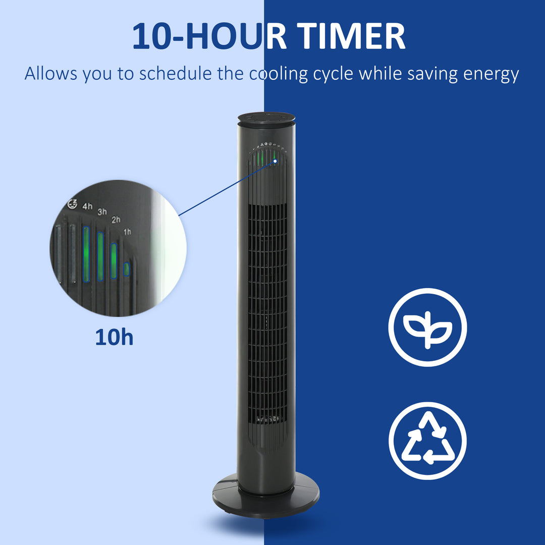 HOMCOM Tower Fan, 30'', with 3 Speeds, 3 Modes, 10h Timer, 70鎺?Oscillation, LED Display, Remote Control, Dark Grey | Aosom UK