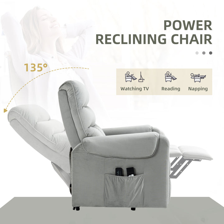 HOMCOM Vibration Massage Rise and Recliner Chair, Electric Power Lift Recliner with Remote Control and Side Pocket, Grey