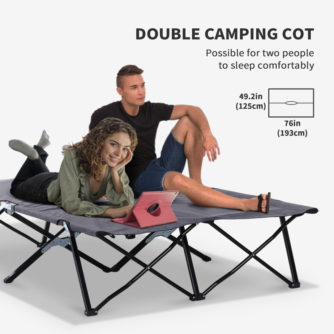 Double Camping Cot Bed, with Bag - Grey