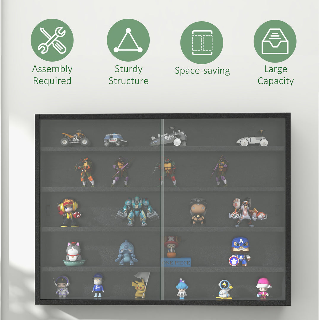 MCL 5-Tier Wall Display Shelf Unit Cabinet w/ 4 Adjustable Shelves Glass Doors Home Office Ornaments 60x80cm Black