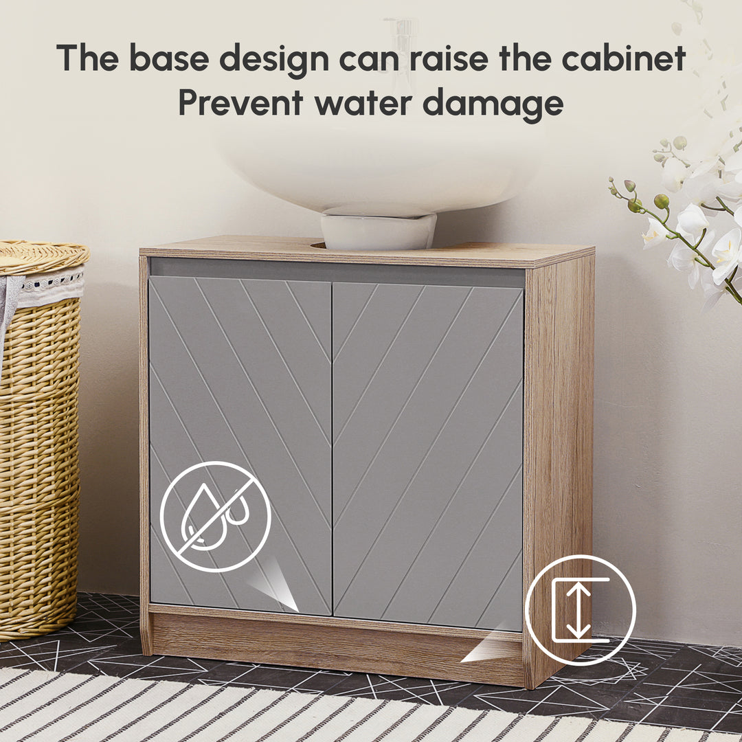 Under Sink Storage Cabinet Floor Standing Cupboard w/ Adjustable Shelf Bathroom Cabinet 2 Doors Versatile Style Grey