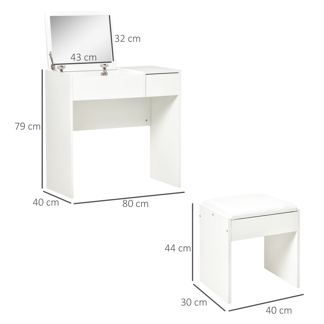 MCL Makeup Desk with Drawer, Vanity Table Set with Flip-up Mirror and Cushioned Stool, White