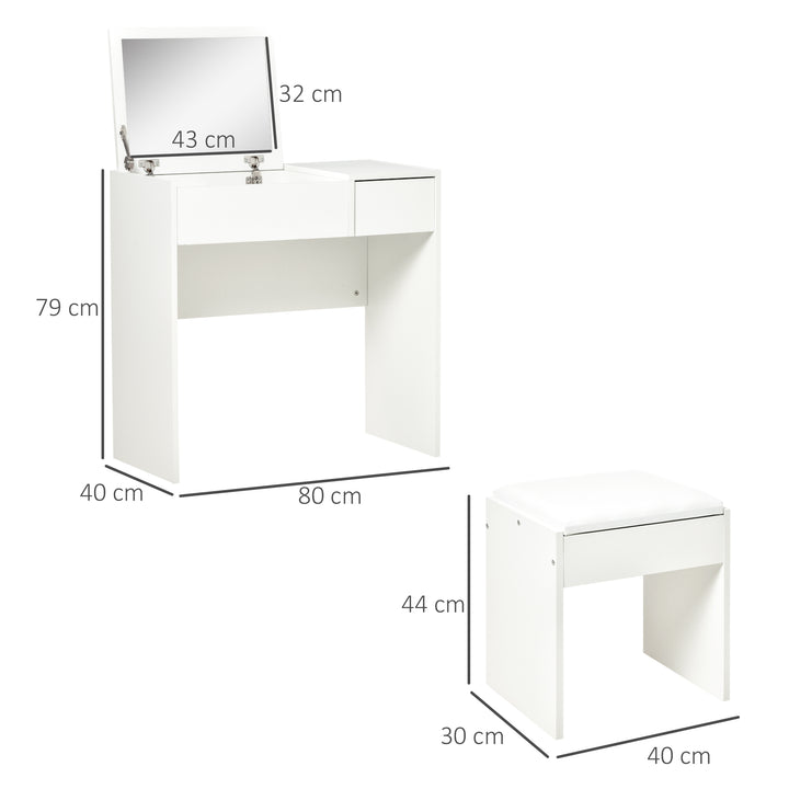 MCL Makeup Desk with Drawer, Vanity Table Set with Flip-up Mirror and Cushioned Stool, White