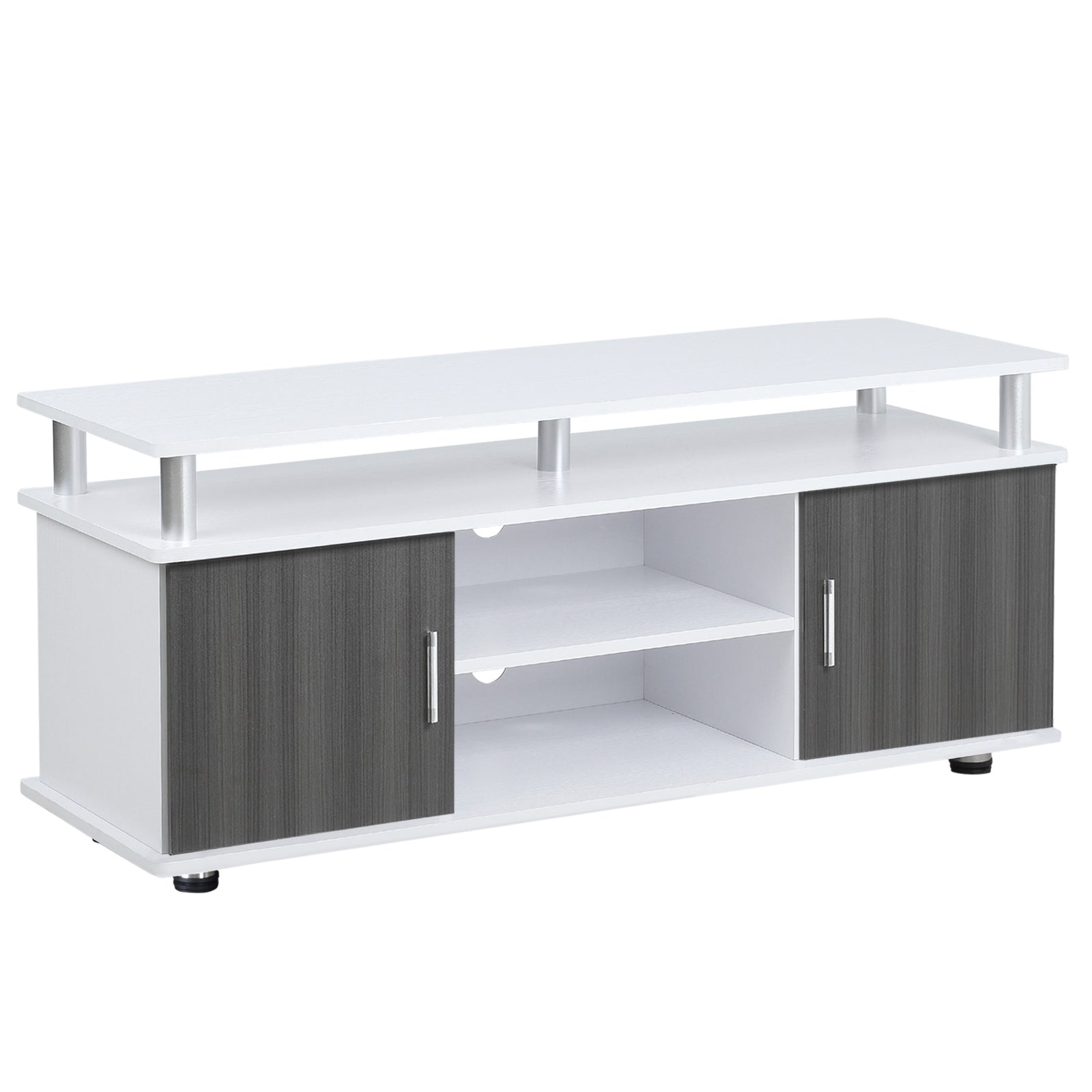TV Cabinet Unit for TVs up to 50'' with Storage Shelf and Cupboards, Living Room Entertainment Center Media Console, Grey and White