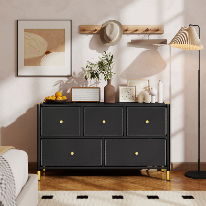 Faux Leather Front Chest of Drawers - Black