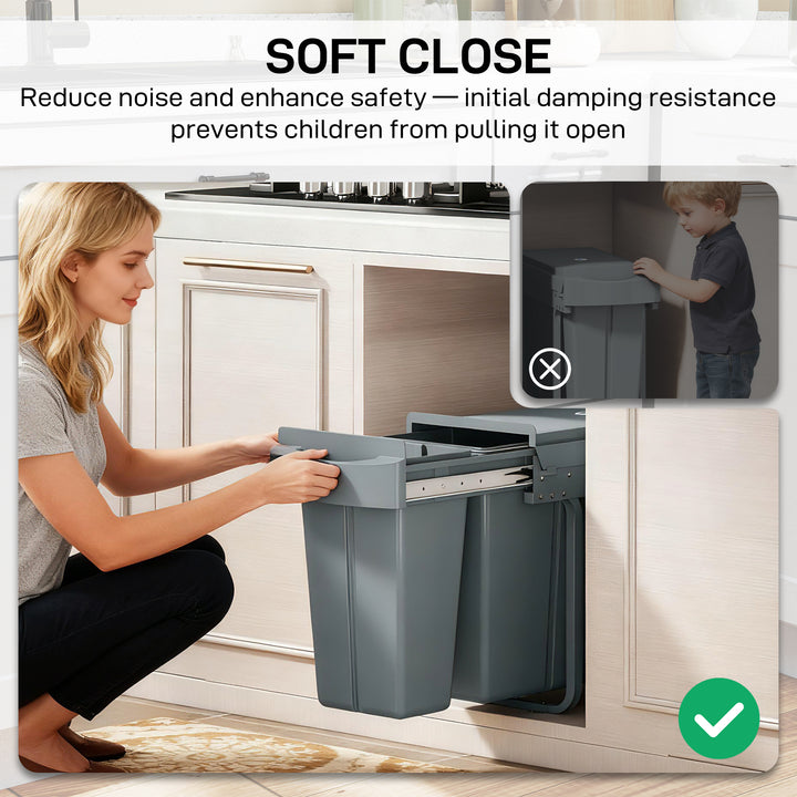 2 Removable Recycling, ContaineUnder-Sink Kitchen Trash Bin, Smooth Sl