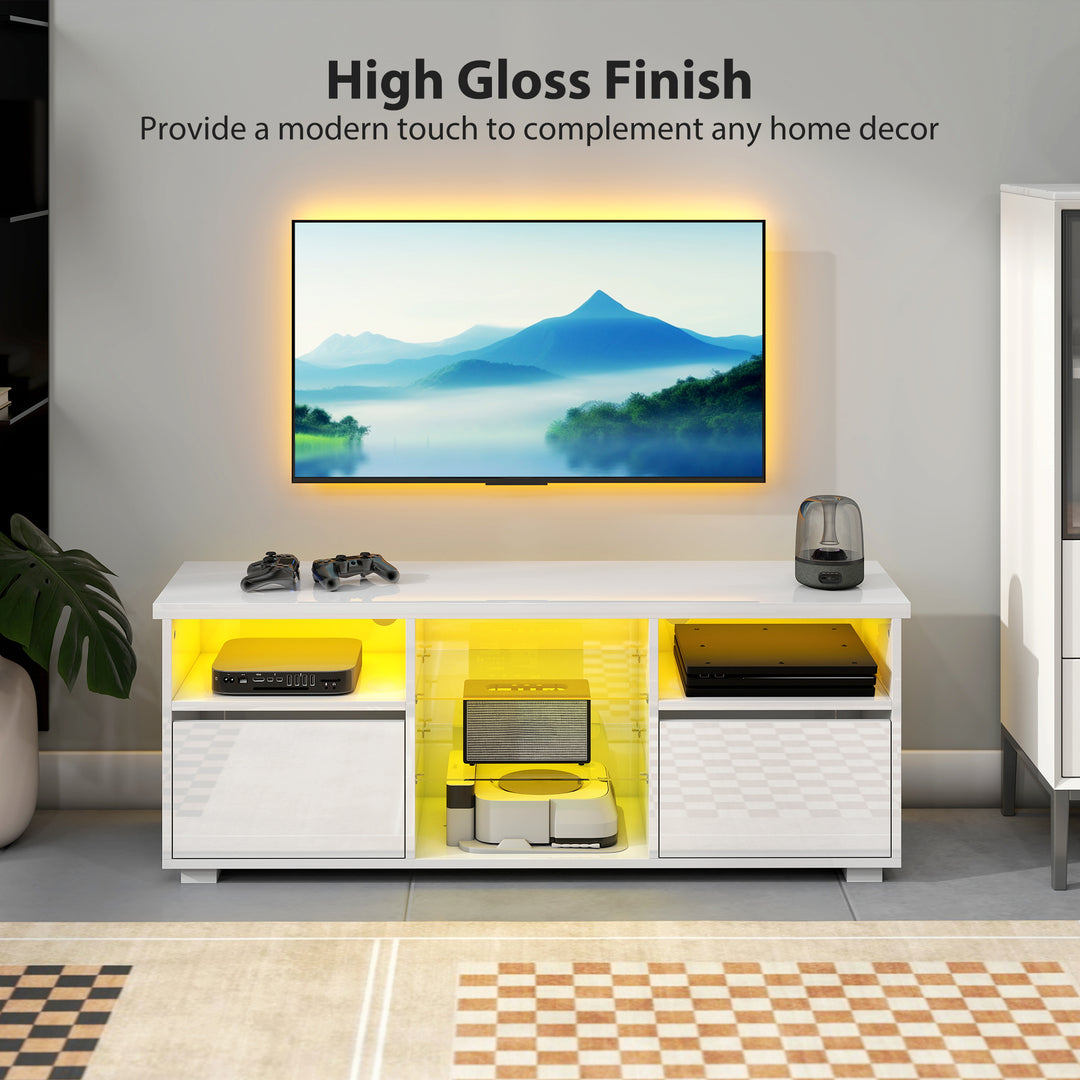 TV Stand Cabinet with LED Lights - High Gloss White