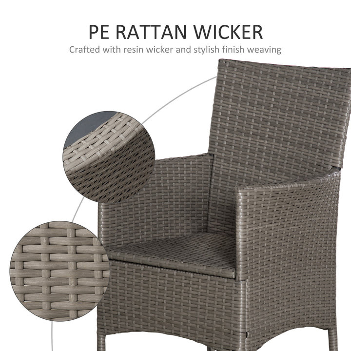 MCL 2 Pieces Outdoor PE Rattan Dining Chairs Set with Cushion, Garden Armchair with Armrests, High Backrest, Metal Frame Patio Wicker Furniture, Grey