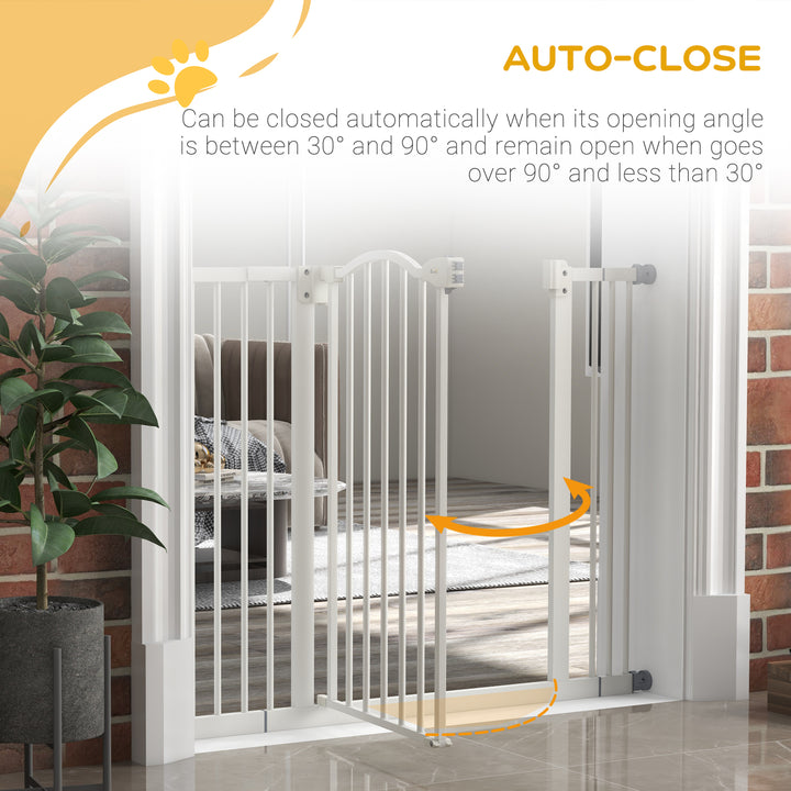 Metal 74-100cm Adjustable Pet Gate Safety Barrier w/ Auto-Close Door White