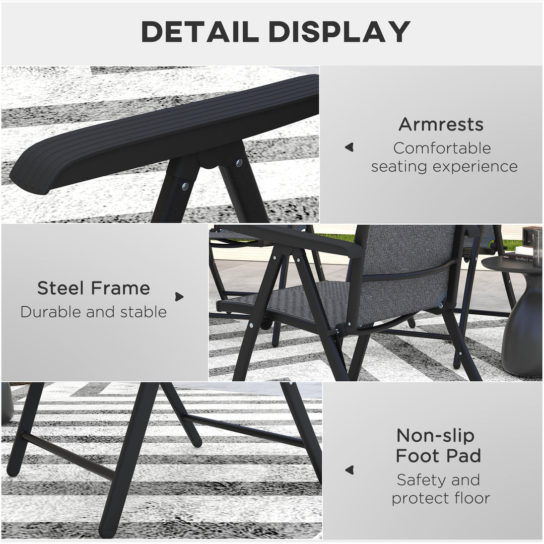 Set of Two Folding Garden Chairs, with Seven-Position Adjustable Backs - Grey