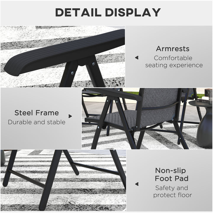 Set of Two Folding Garden Chairs, with Seven-Position Adjustable Backs - Grey