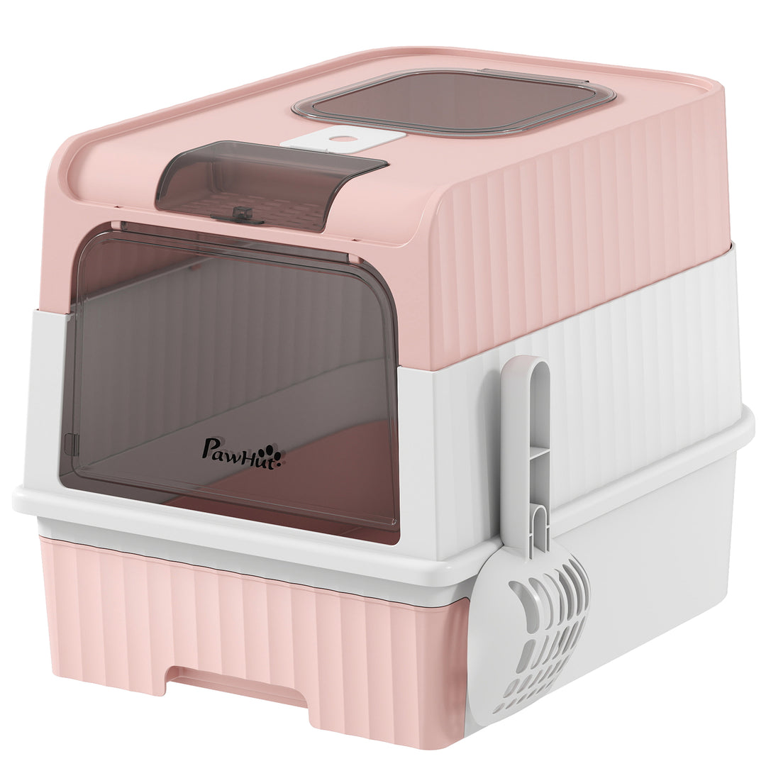 Enclosed Cat Litter Box with Lid, Pull-Out Drawer Tray, Scoop, 4 Deodo