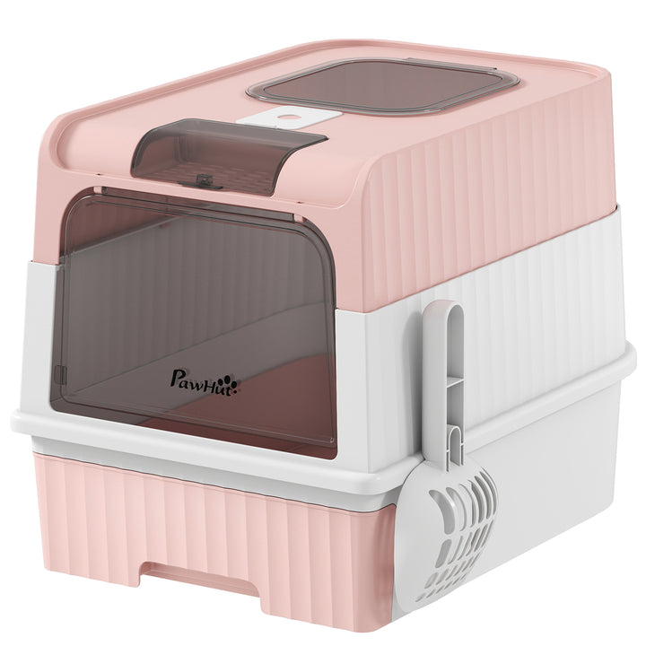Enclosed Cat Litter Box with Lid, Pull-Out Drawer Tray, Scoop, 4 Deodo