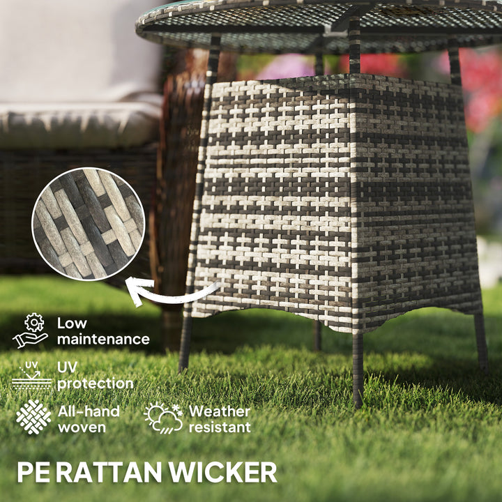 Wicker Garden Rattan Table, Patio Furniture Outdoor Coffee Table with Umbrella Hole and Tempered Glass Top, Grey