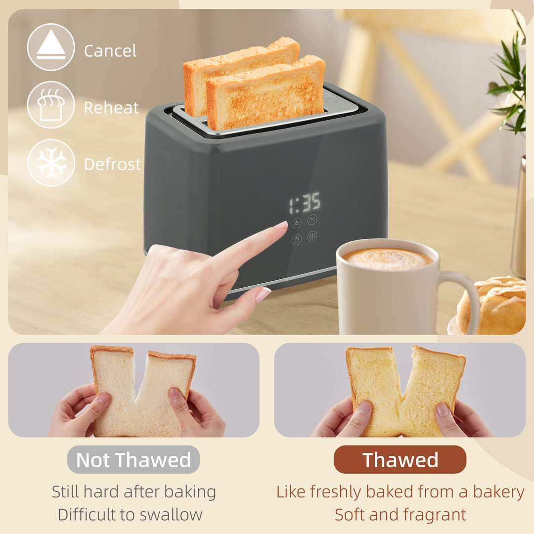 Digital Kettle and Toaster Set, 1.5L 3000W Fast Boil Kettle, 2 Slice Toaster Kitchen Set with 7 Level Browning Controls, Defrost, Reheat, Keep Warm, Crumb Tray and LED Touch Display, Grey
