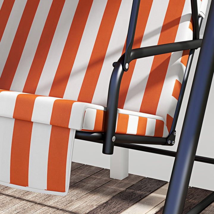 3 Seater Canopy Swing Chair Garden Rocking Bench Heavy Duty Patio Metal Seat w/ Top Roof - Orange
