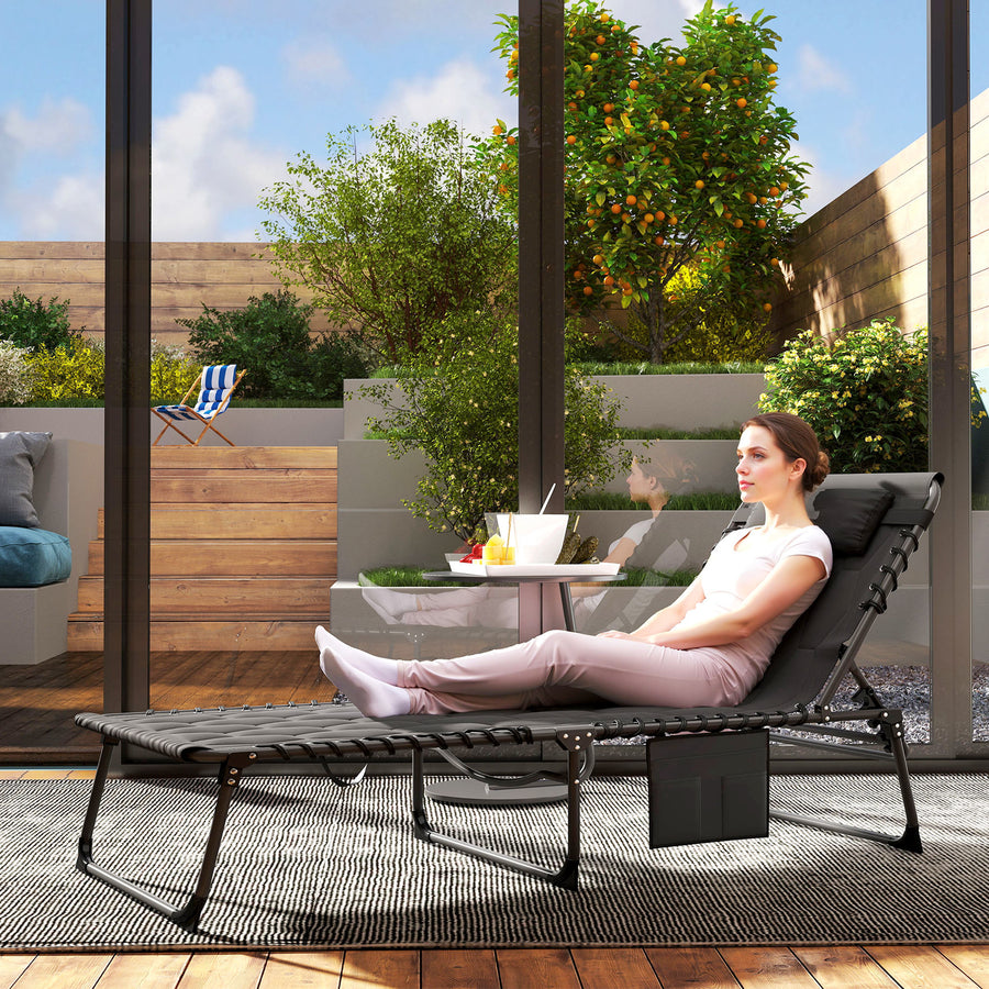Padded Sun Lounger, with Five-Position Reclining Back - Black