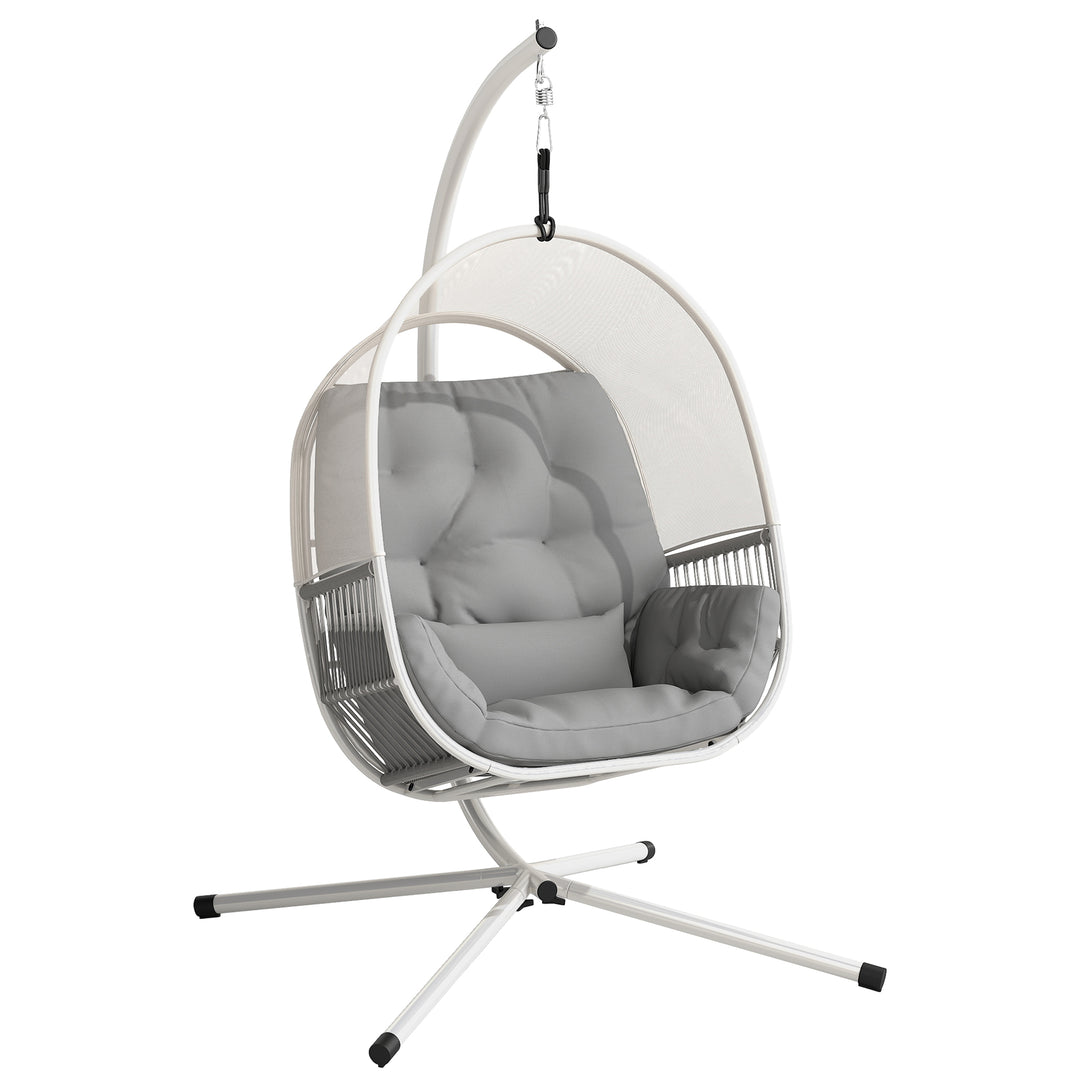 Hanging Egg Chair Outdoor Indoor, Swing Hammock Chair with Stand, Cushions, Lumbar Pillow, Adjustable Height and Steel Frame for Garden Patio Lounge Porch, Light Grey