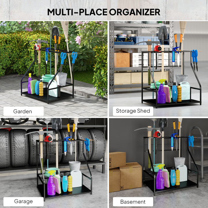 Garden Tool Storage Rack, 3-Tier Garden Tool Rack with 11 Hooks for Lo