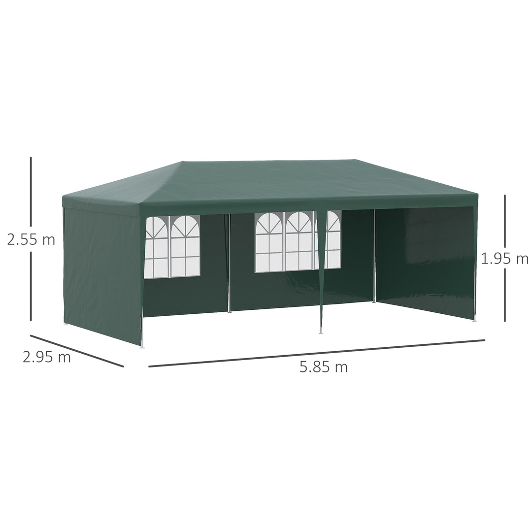 Outsunny 6x3 m Party Tent Gazebo Marquee Outdoor Patio Canopy Shelter with Windows and Side Panels, Green
