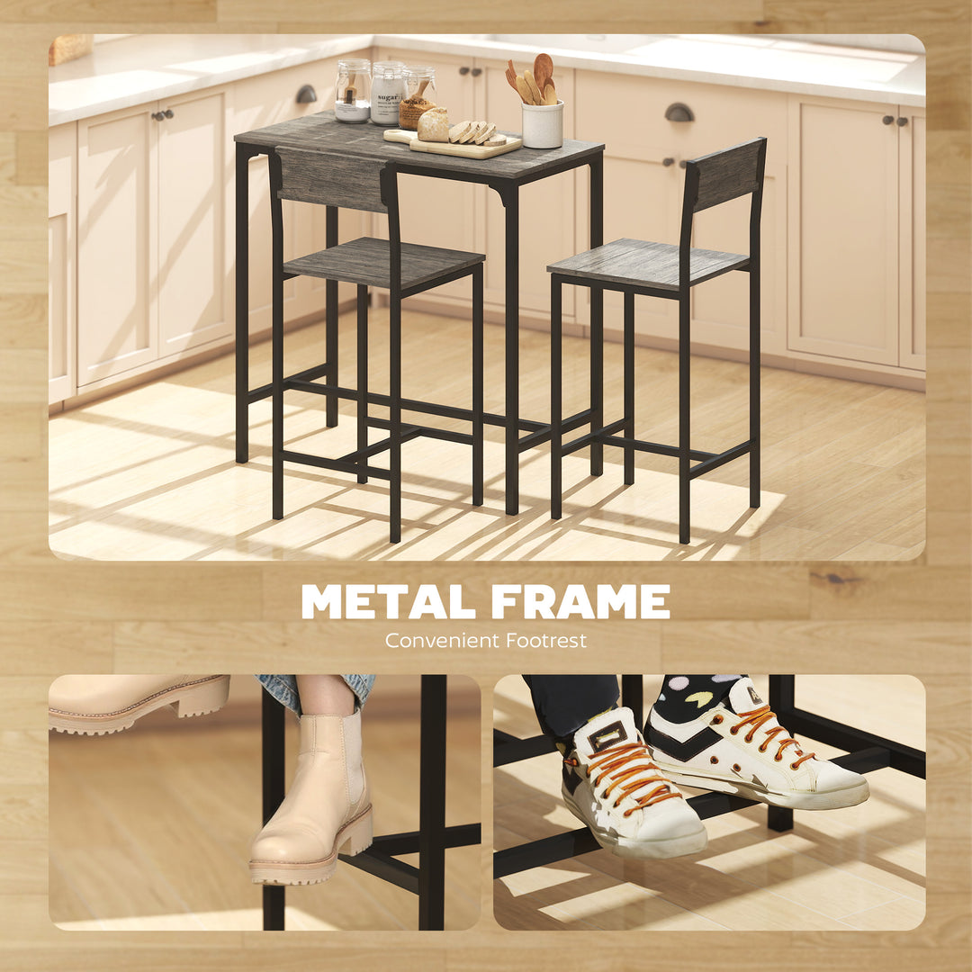 3-Piece Bar Table Set with 2 Stools, Industrial Breakfast Bar Set with