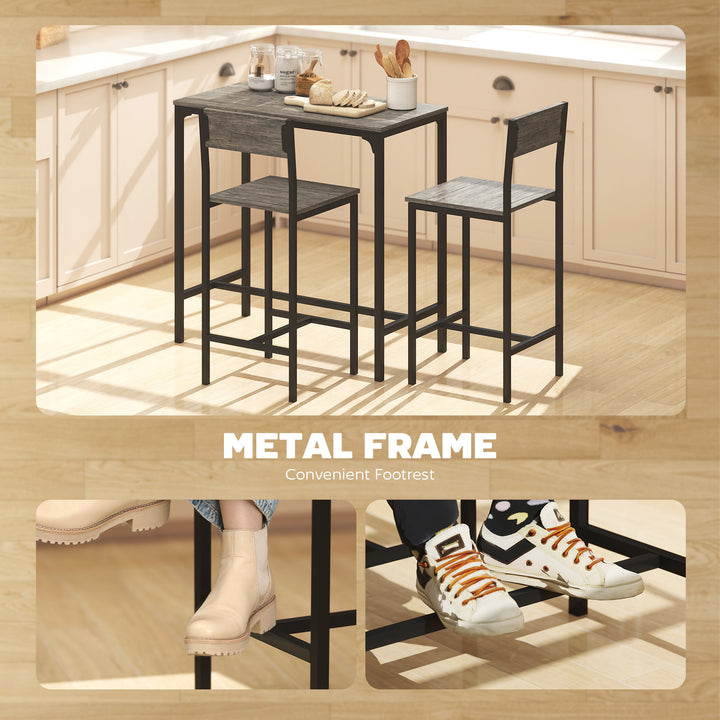 3-Piece Bar Table Set with 2 Stools, Industrial Breakfast Bar Set with