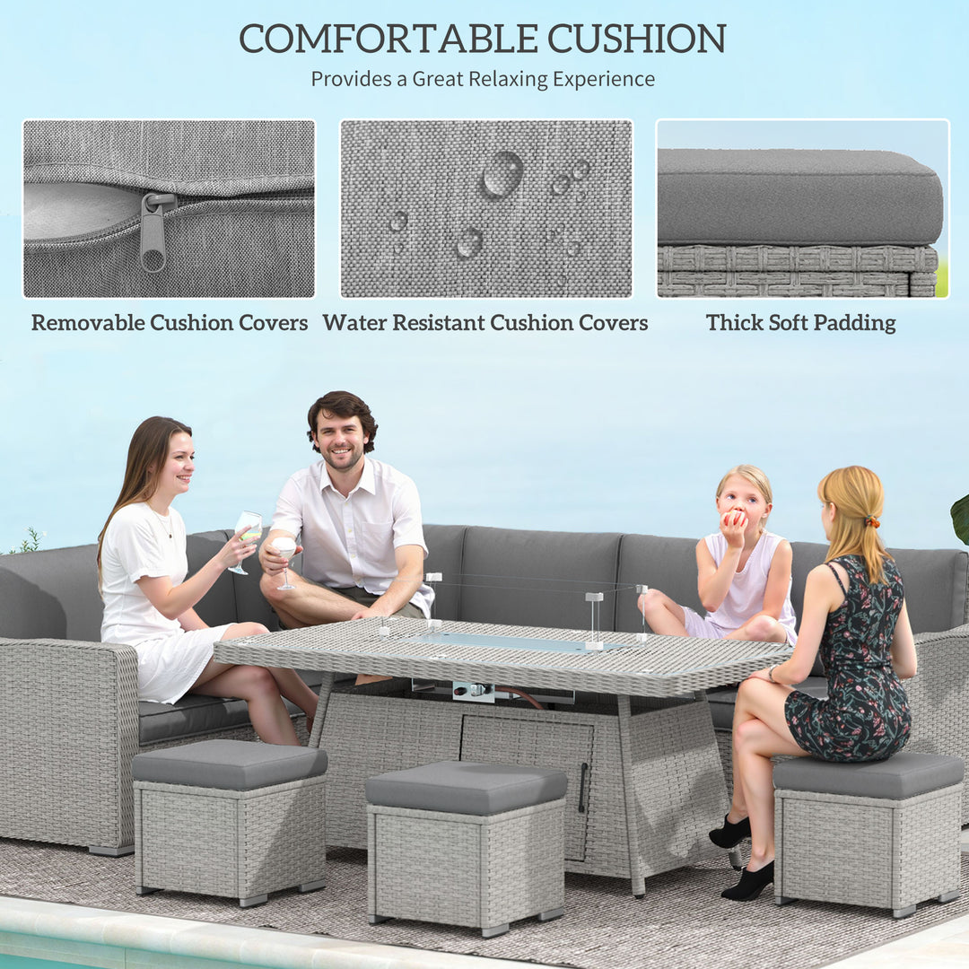 Seven-Piece Firepit Table Rattan Sofa Set - Grey