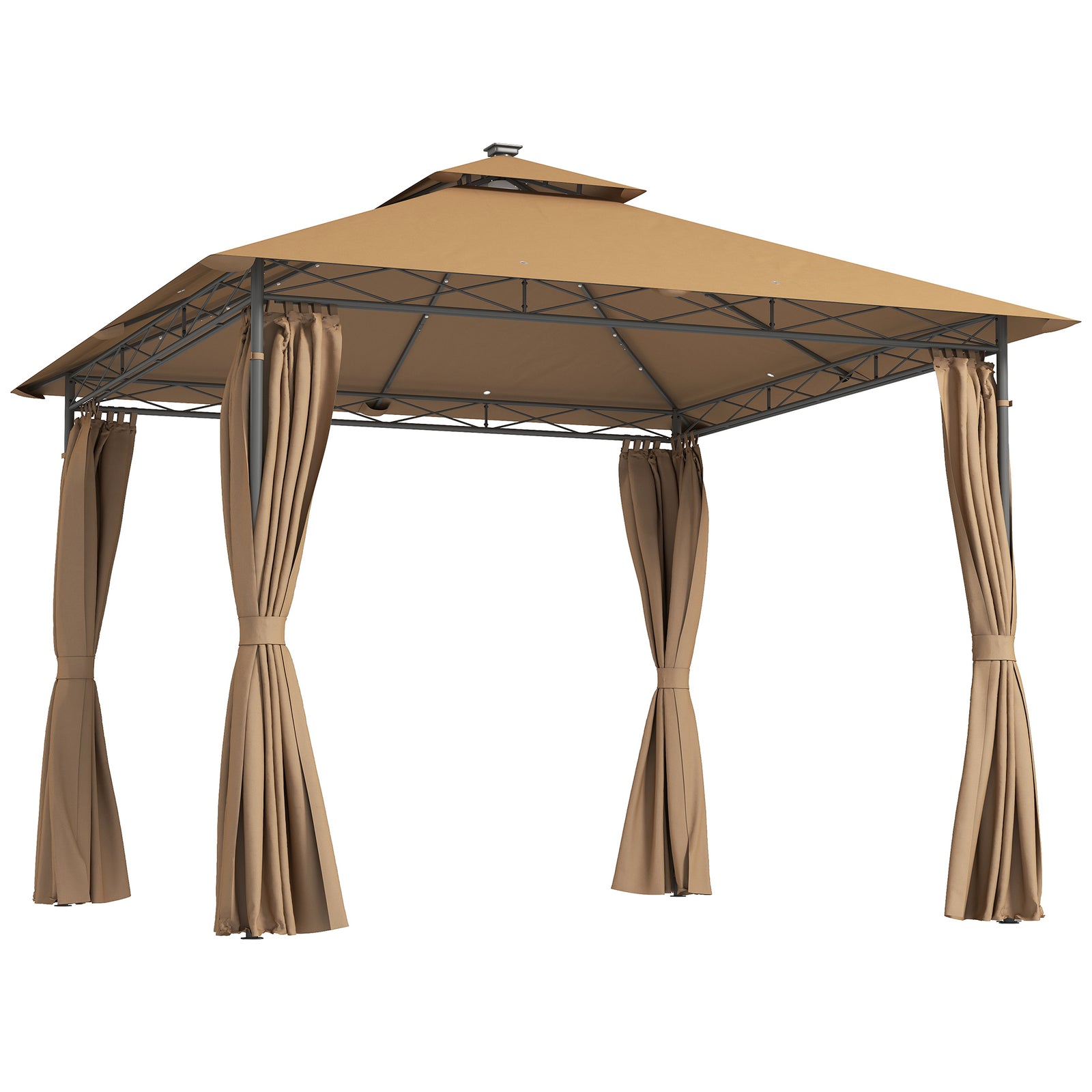 3 x 3 m Solar LED Metal Gazebo - Brown