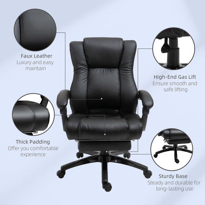 Executive Office Chair for Home, PU Leather Computer Chair, Swivel Desk Chair with Footrest, Wheels, Adjustable Height, Black