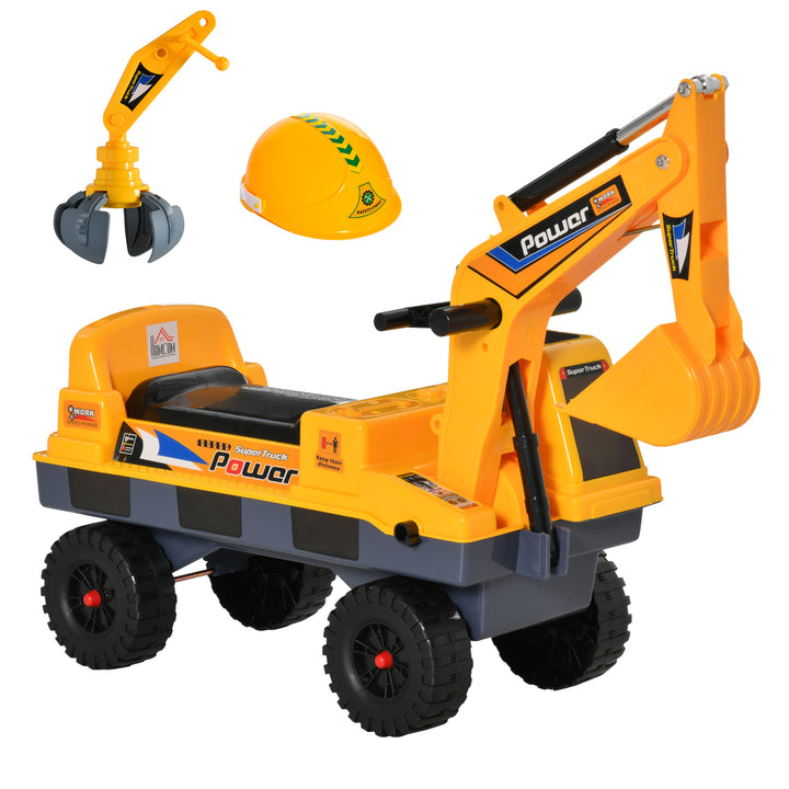 2 in 1 Ride on Excavator Digger No Power Detachable Digging Bucket and Grab Bucket Music Light for 2-3 Years Old