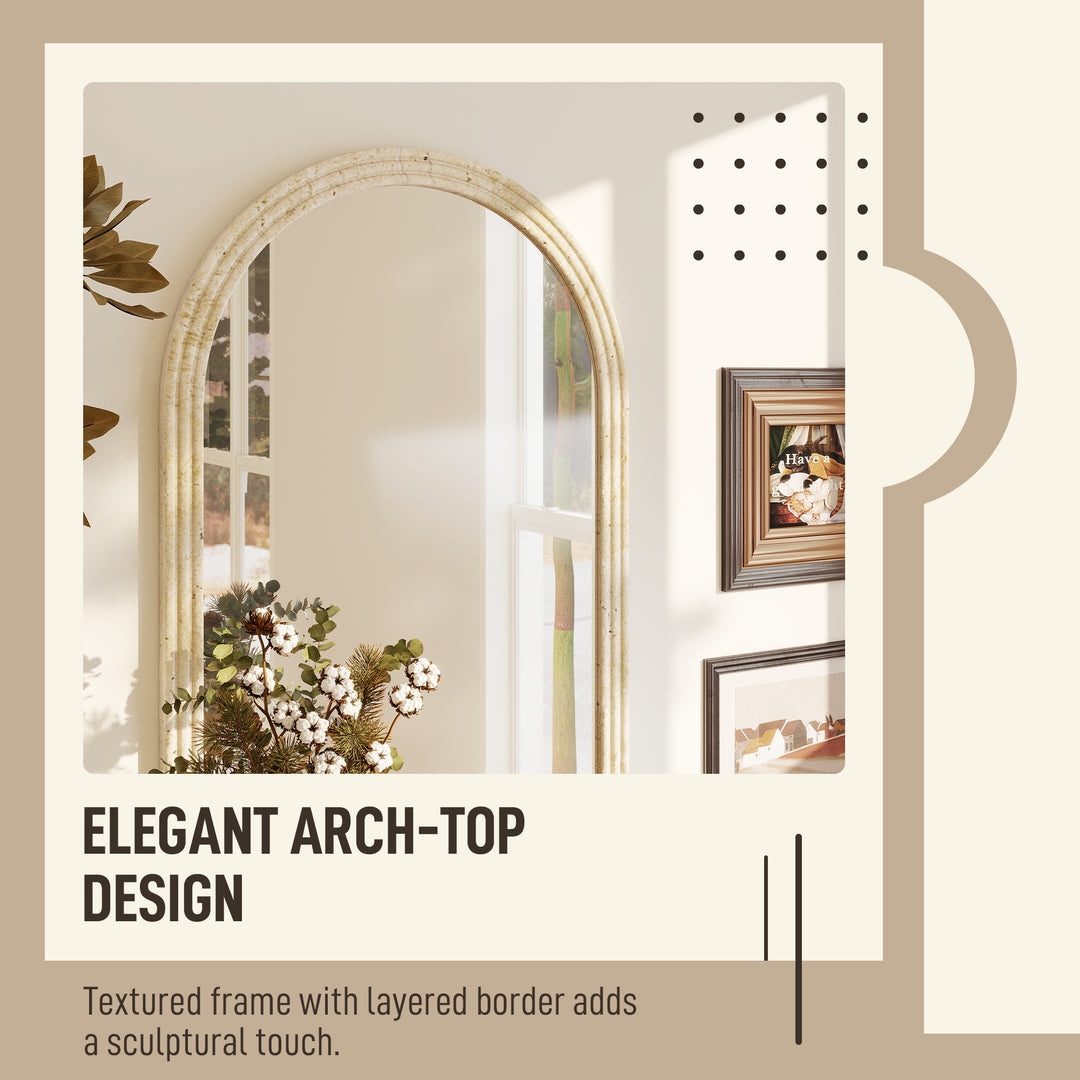 Arched Wall Mirror with Grooved Edge &amp; Hooks, Wall-Mounted Mirror, Mod